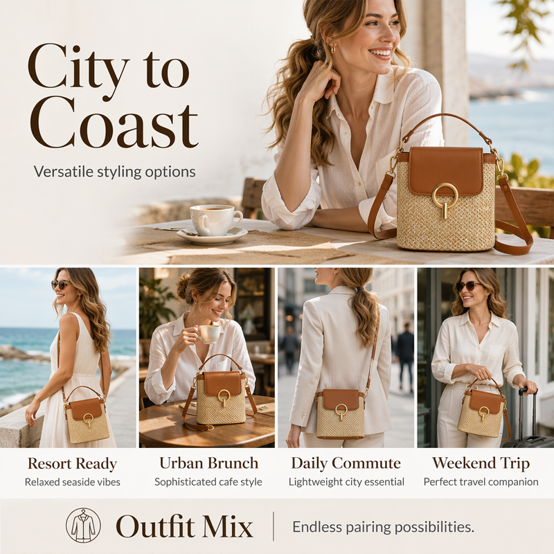 Bolso cruzado de paja para mujer