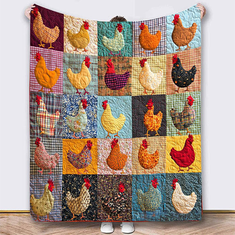 🌲🎁 Manta de Franela con Estampado Vintage de Pollos 🔥 Moda y Confort para tus Siestas