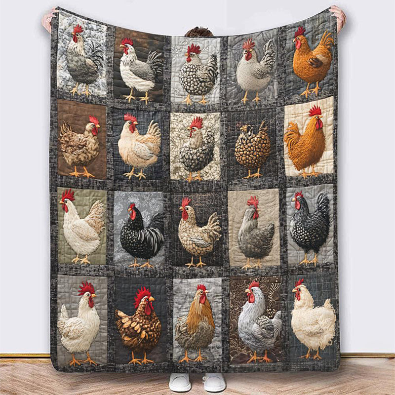 🌲🎁 Manta de Franela con Estampado Vintage de Pollos 🔥 Moda y Confort para tus Siestas