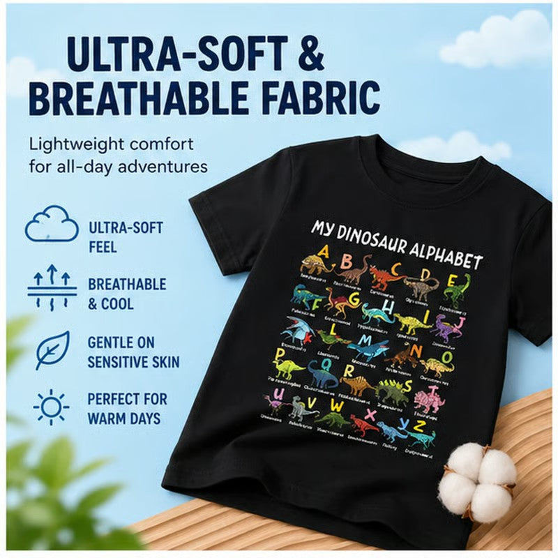 👕🦕 Camiseta Infantil con Estampado de Dinosaurios y Alfabeto