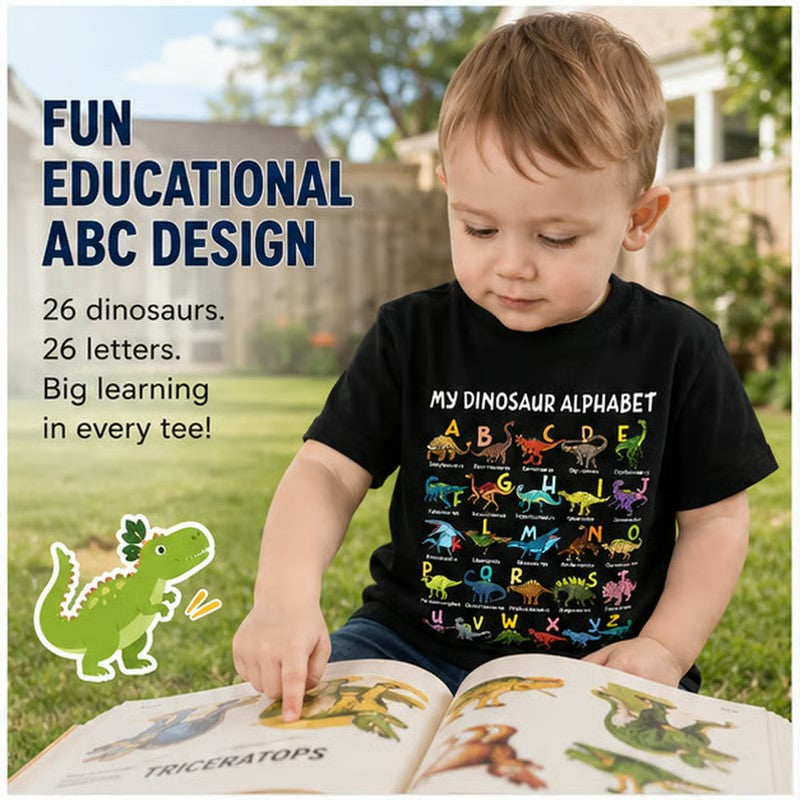 👕🦕 Camiseta Infantil con Estampado de Dinosaurios y Alfabeto