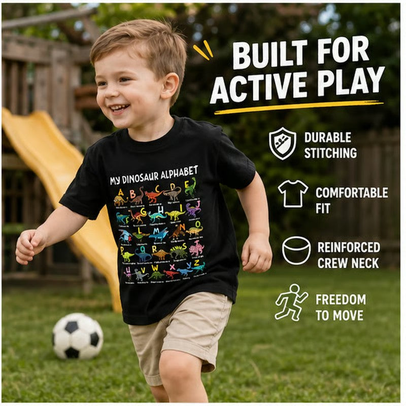 👕🦕 Camiseta Infantil con Estampado de Dinosaurios y Alfabeto