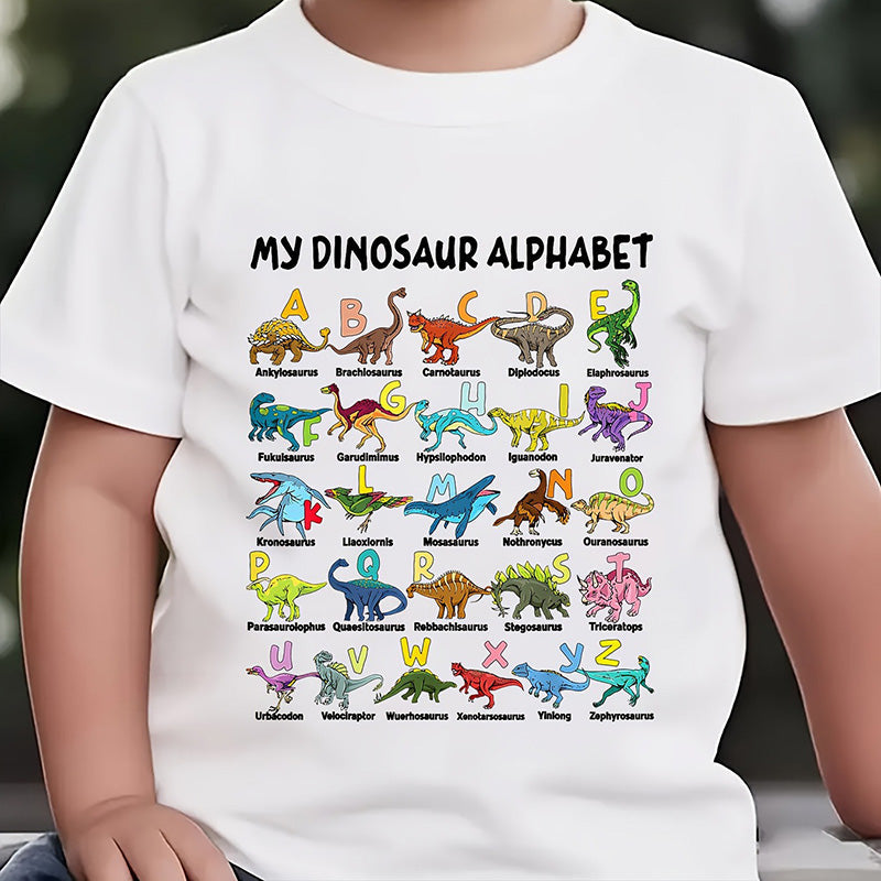👕🦕 Camiseta Infantil con Estampado de Dinosaurios y Alfabeto