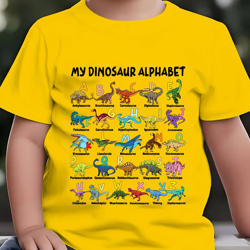 👕🦕 Camiseta Infantil con Estampado de Dinosaurios y Alfabeto